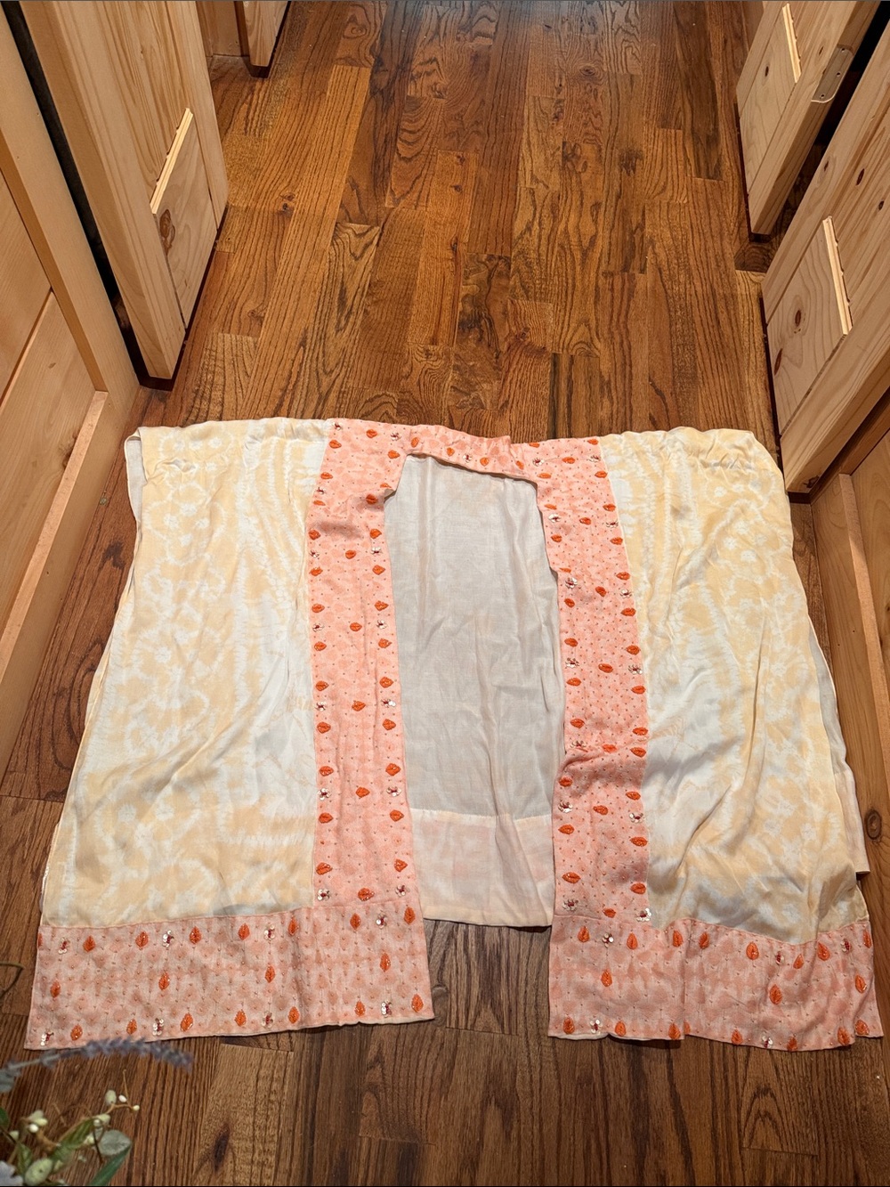 Anthropologie Cream and Peach Trim Decorative Throw